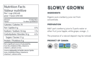 Patience Organic Cranberry Juice_nutrition